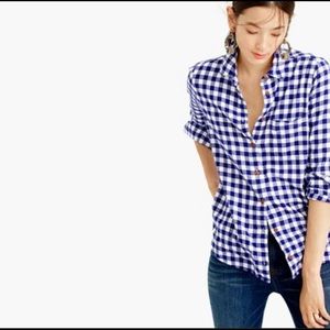 J Crew Boy Fit Flannel Blue and White Checkered Pattern